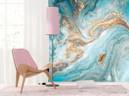 Фотошпалери Блакитний fluid art з золотом - 4