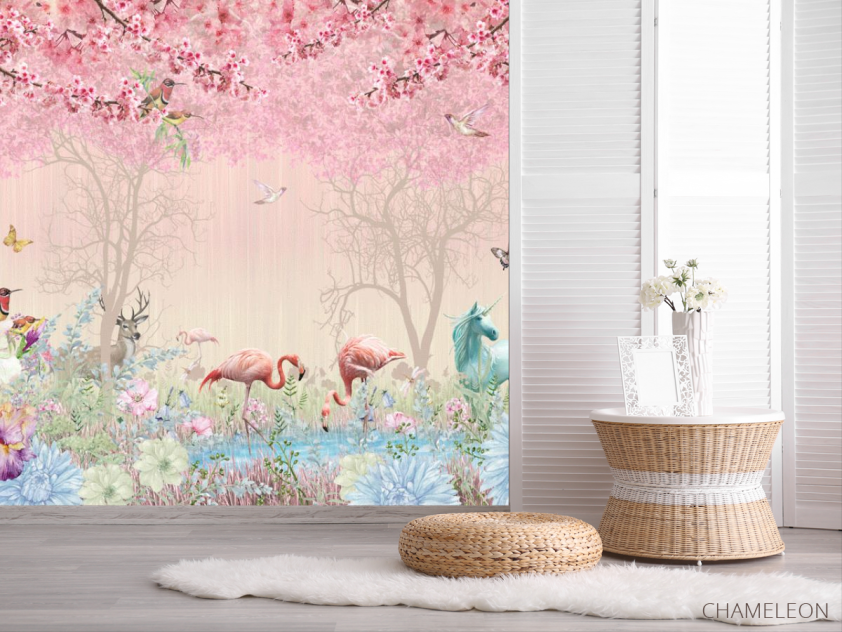 Фотошпалери Рожеві фламінго в райському саду - 2