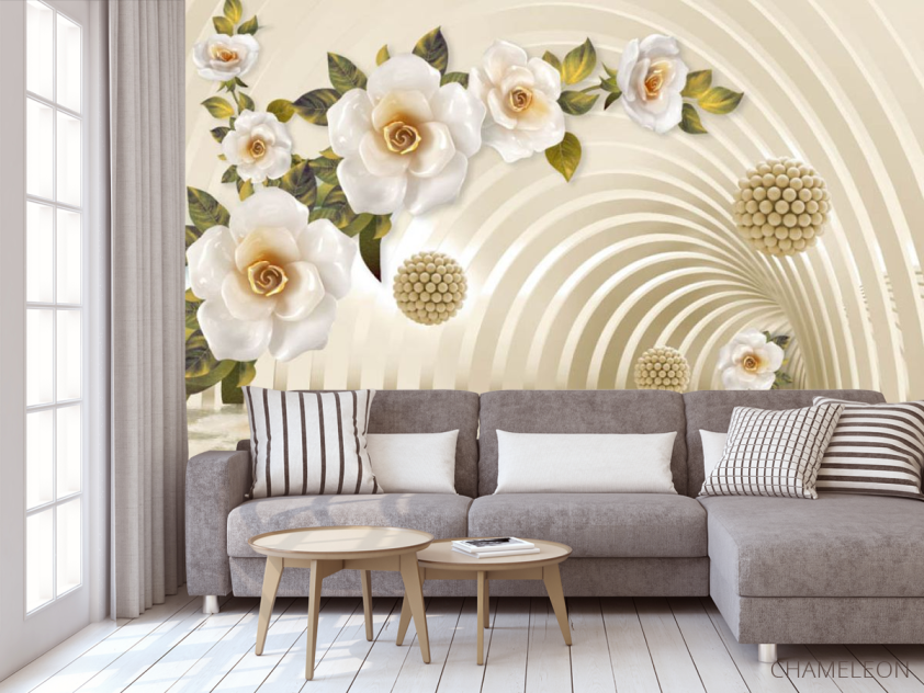 Фотообои 3д тонель с цветами - 3