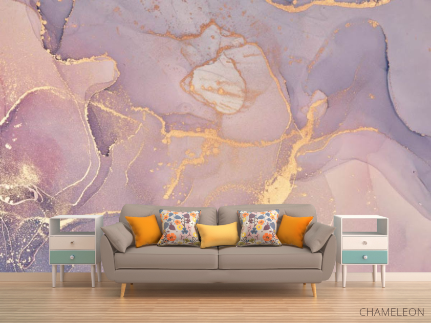 Фотообои Розовый fluid art с золотом - 1