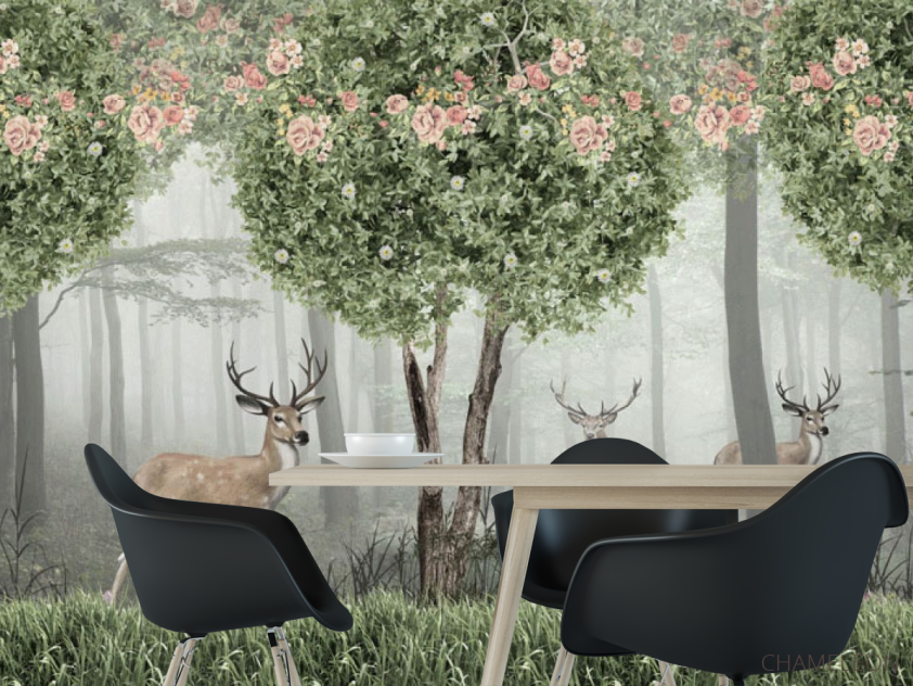 Фотошпалери Олені в зеленому лісі - 1