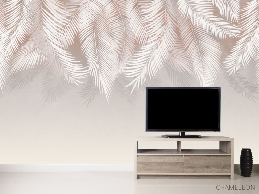 Фотообои графические бежевые пальмовые листья - 2