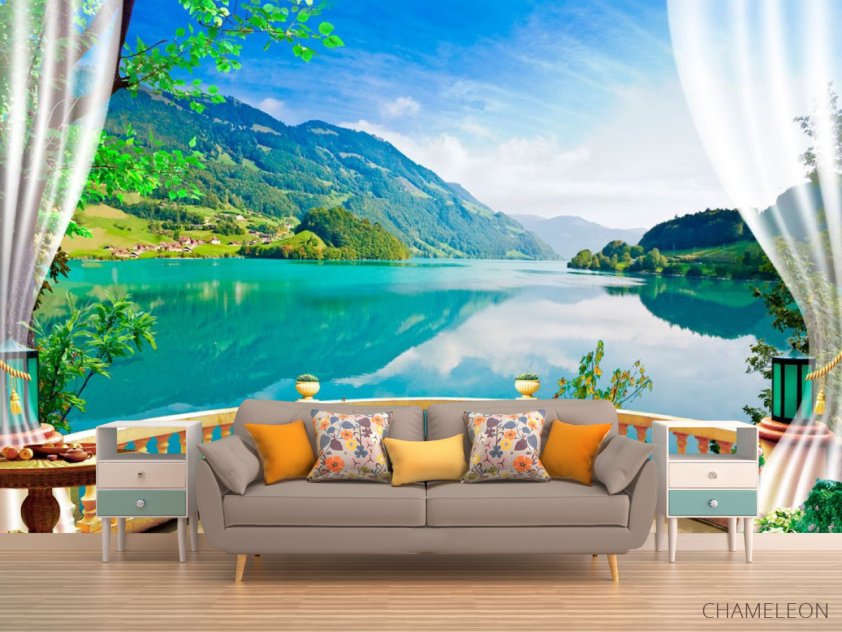 Фотообои Панорамное окно с озером - 1