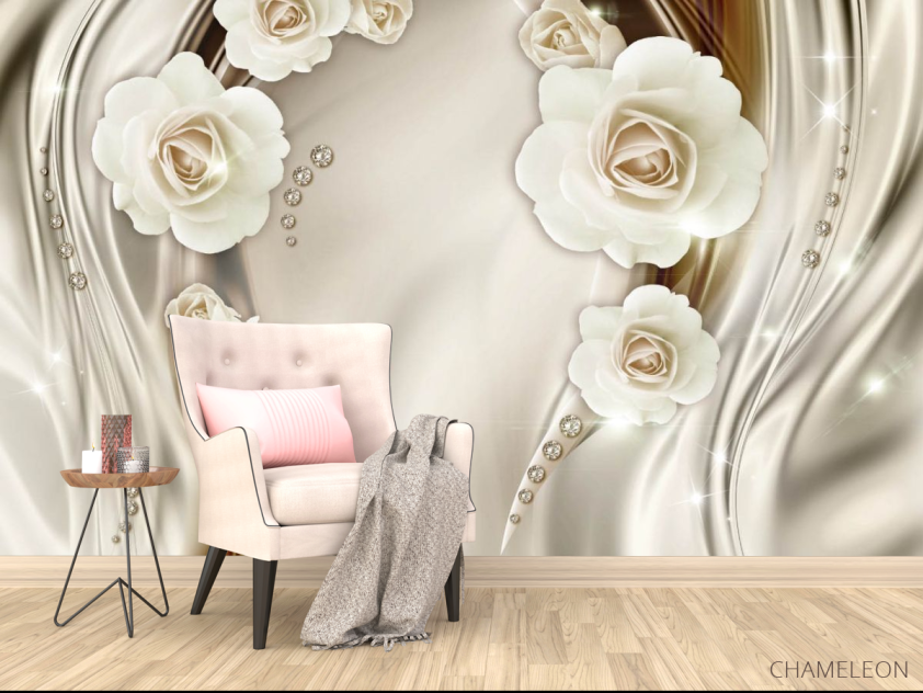 Фотообои Белые 3д цветы с камнями - 4