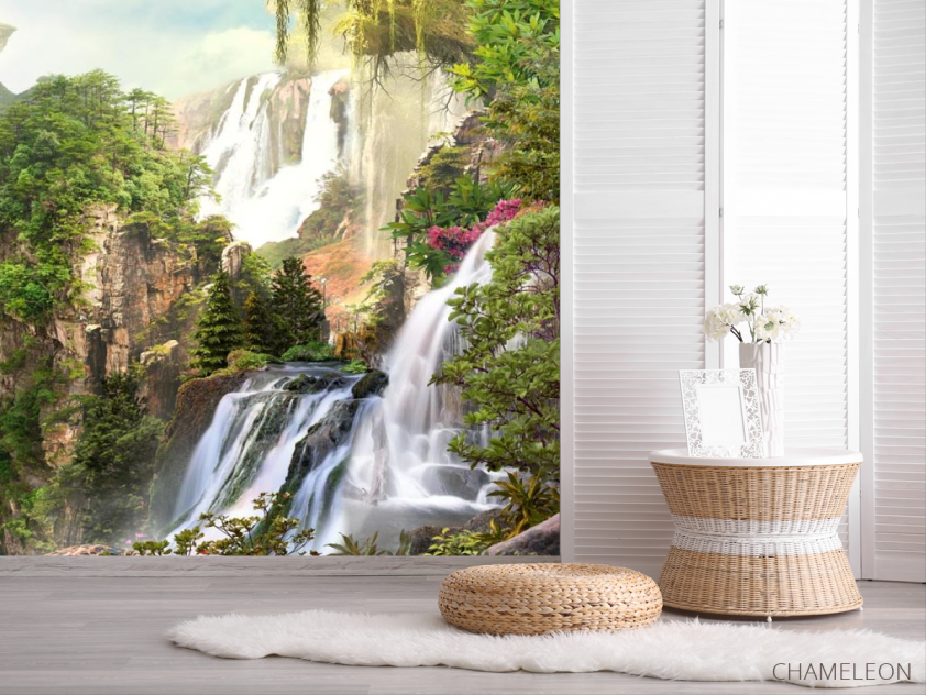 Фотошпалери два водоспаду на скелі - 2