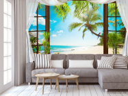 Фотообои Вид из окна на пальмы и море - 3