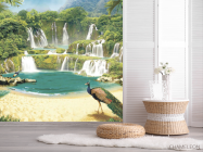 Фотошпалери Водоспад з павичами - 2