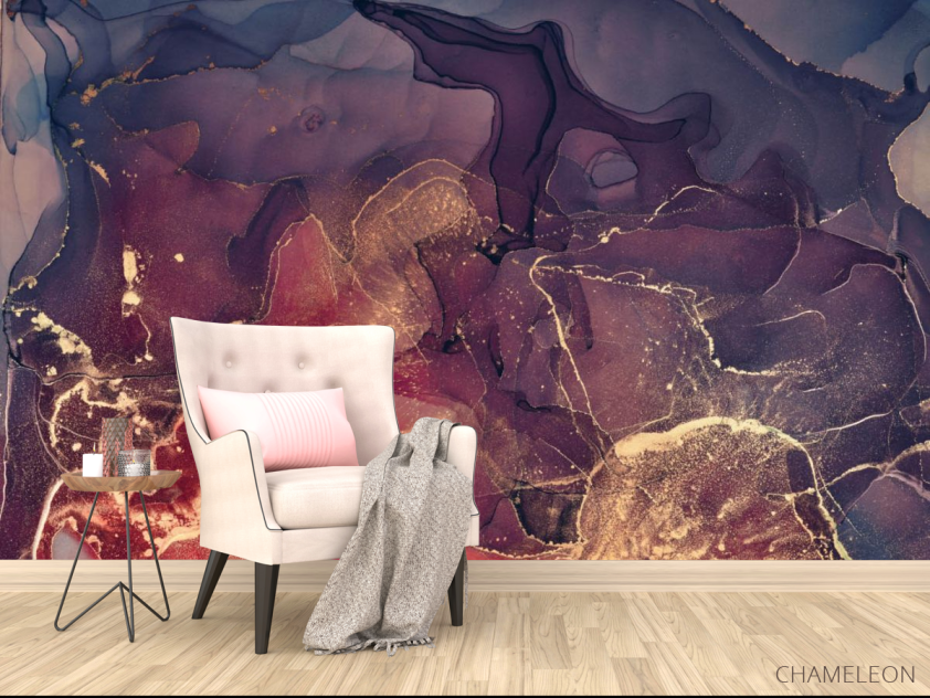 Фотообои Золотой Fluid art с фиолетовым - 4