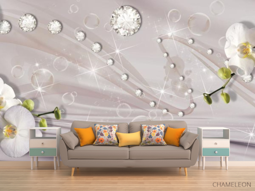 Фотообои белые орхидеи на ткани - 1