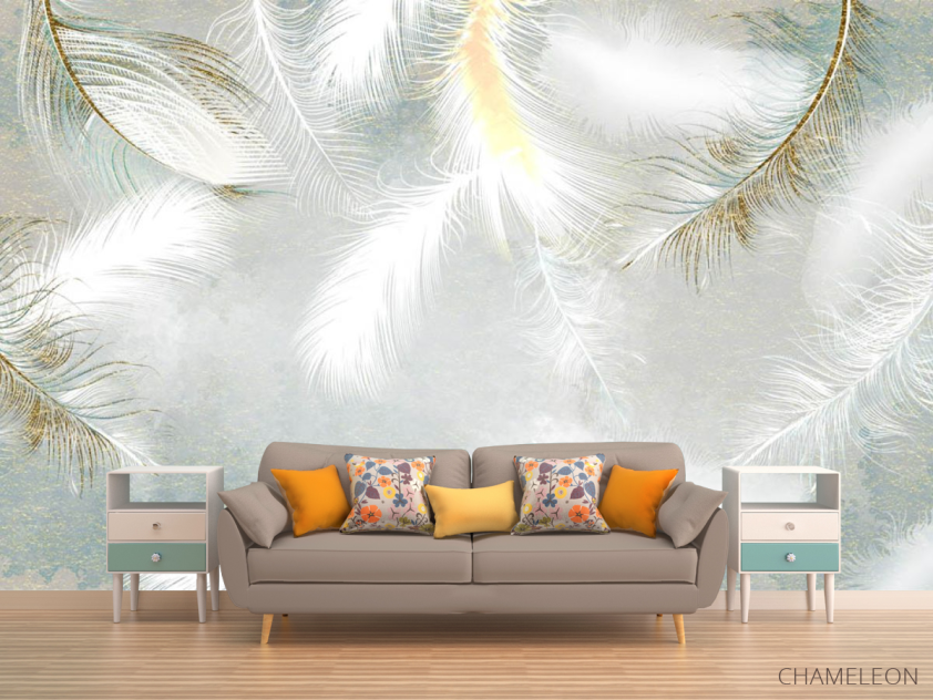 Фотообои Белые перья с золотом - 1