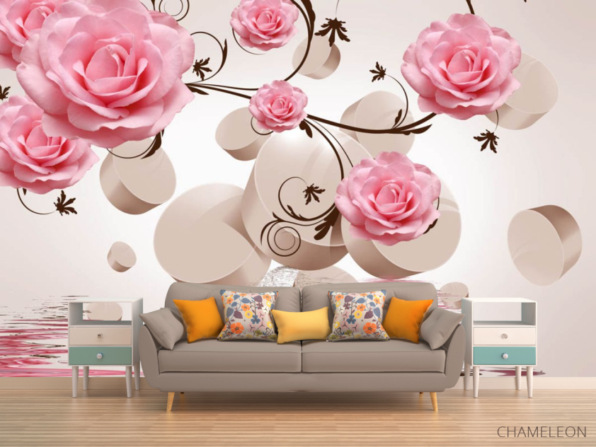 ФотообоиРозовые розы и 3д сферы - 1
