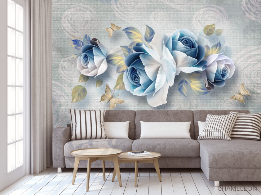 Фотообои Синие цветы 3д - 3