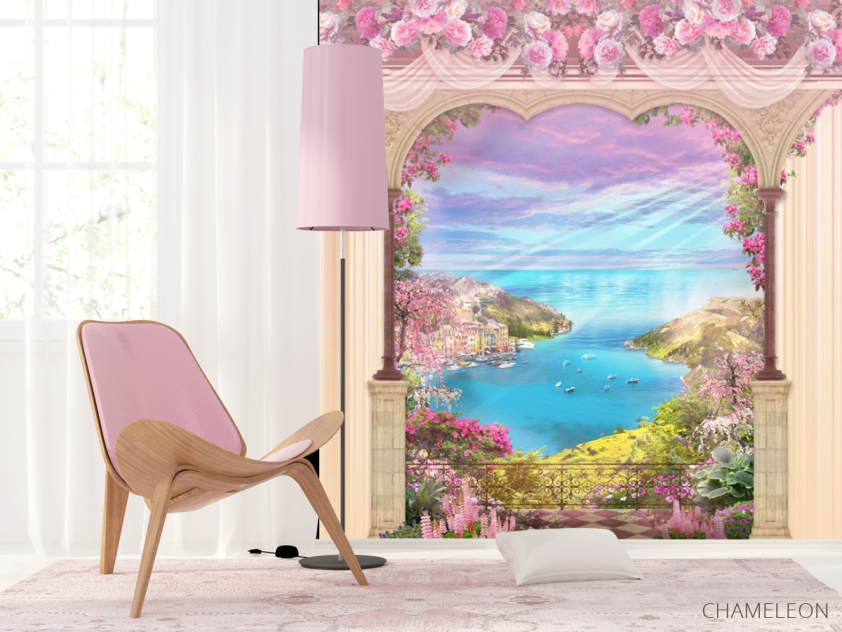 Фотошпалери Фреска арка з видом на море - 4