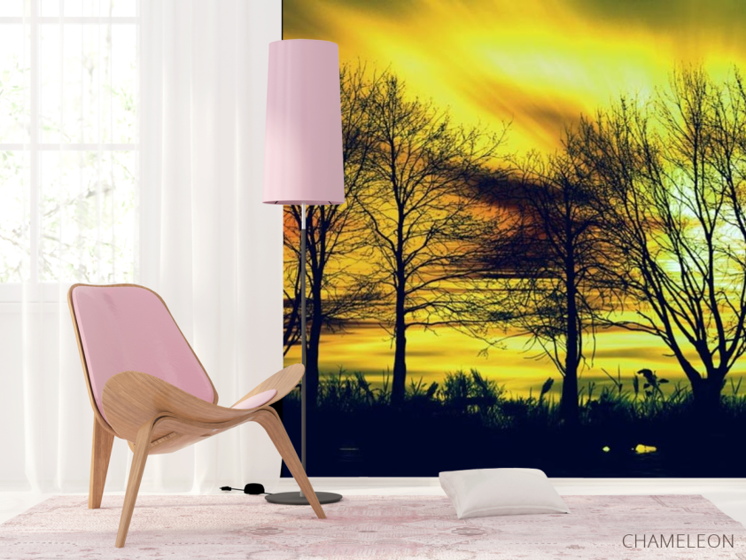 Фотошпалери жовте небо за деревами - 4