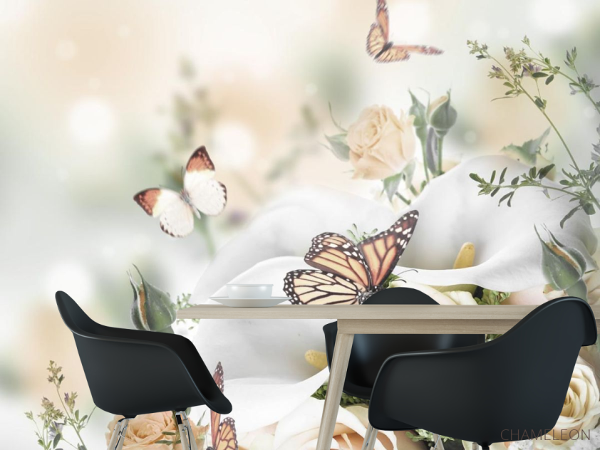 Фотообои Бабочки над розами - 1