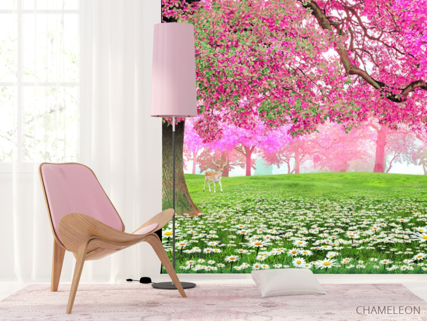 Фотошпалери Рожеве дерево та олень - 4