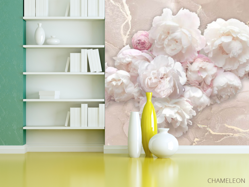Фотошпалери Білі півонії з рожевим флюїдом - 3