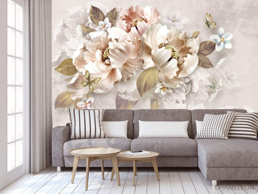 Фотообои Золотые 3д цветы - 3