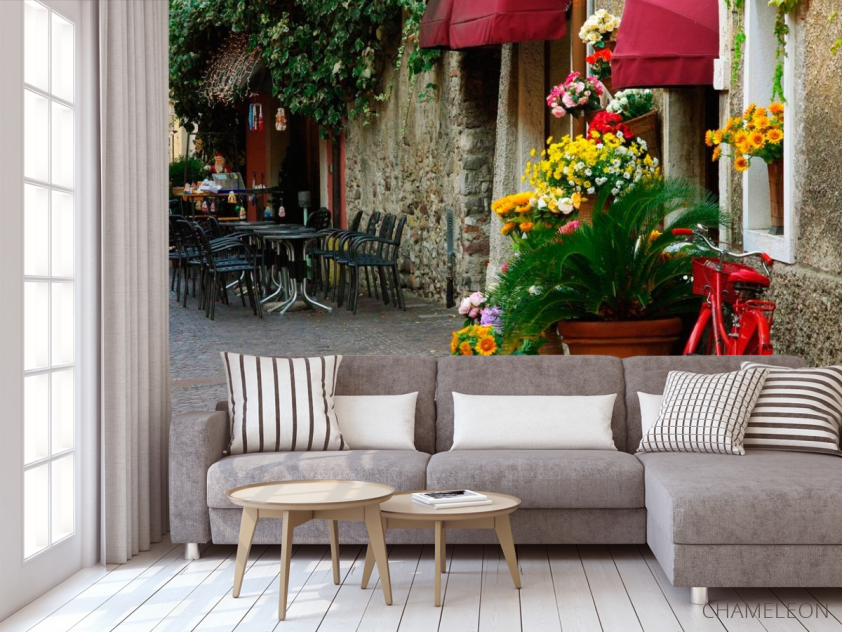 Фотообои Кафе на улочке с цветами - 3