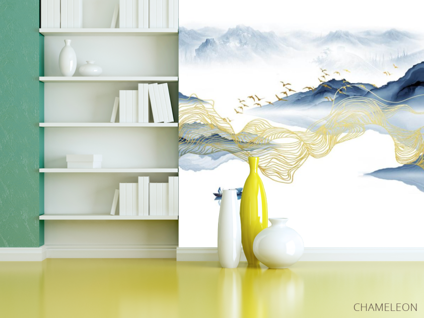 Фотошпалери Хвилі з синій і золотий абстракції - 3