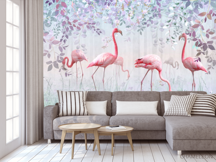 Фотообои Фламинго и зелень - 3