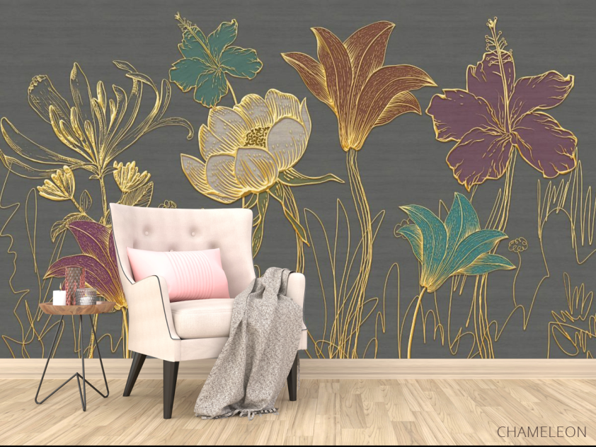 Фотообои Золотые 3д цветы - 4