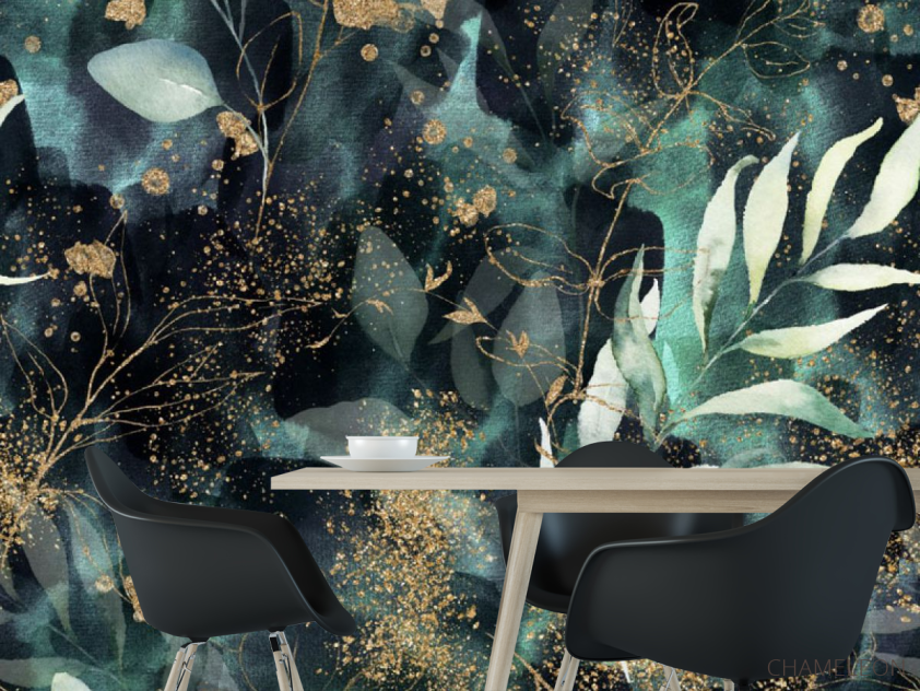 Фотошпалери зелене листя і золото - 1