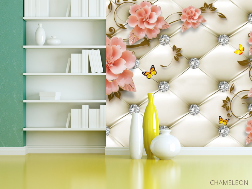 Фотошпалери Керамічні квіти на тлі оббивки - 3