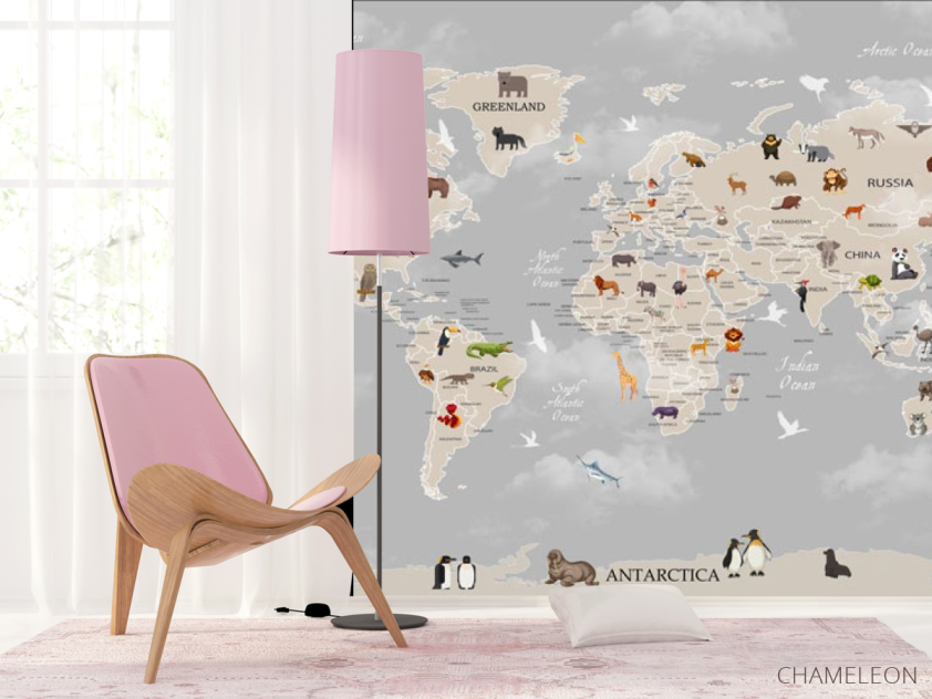 Фотошпалери карта сіра англійською - 4