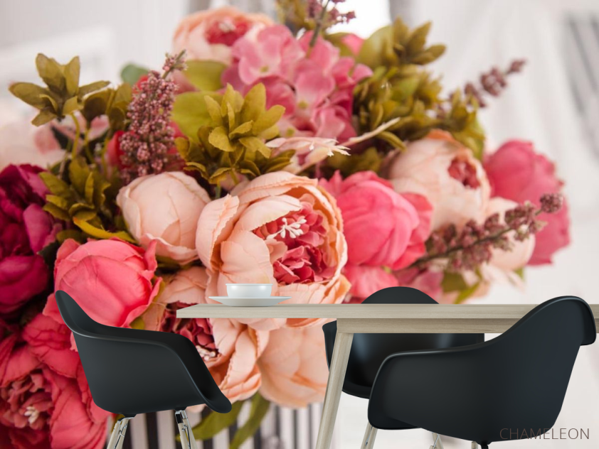 Фотошпалери рожевий букет вкорзине - 1