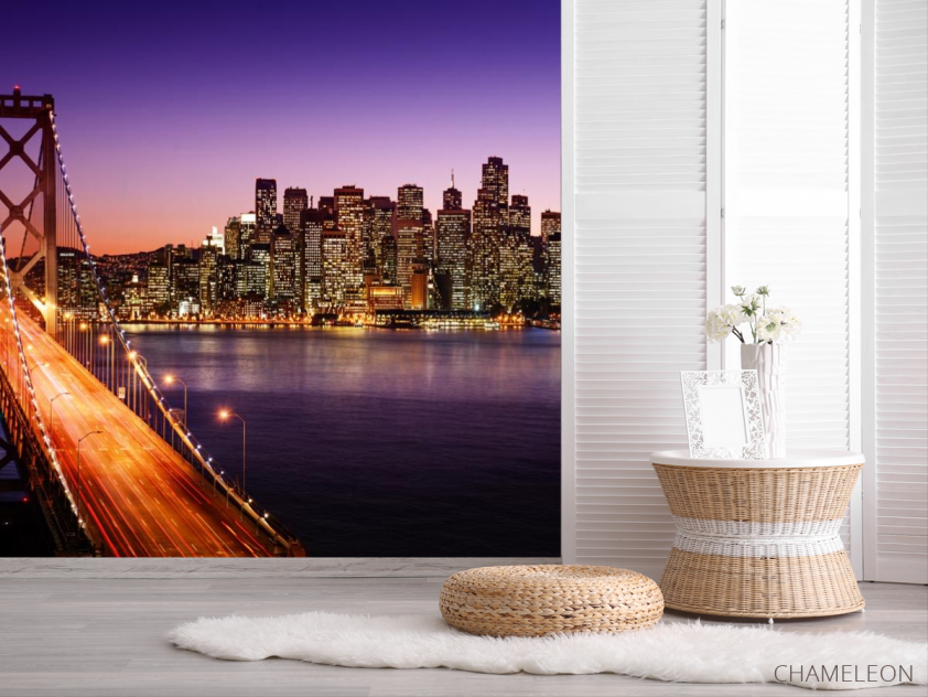 Фотошпалери мегаполіс над річкою фіолетовою - 2