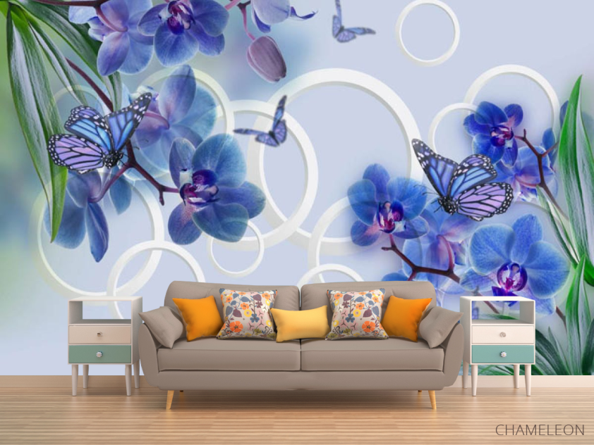 Фотообои Синие орхидеи и бабочки - 1