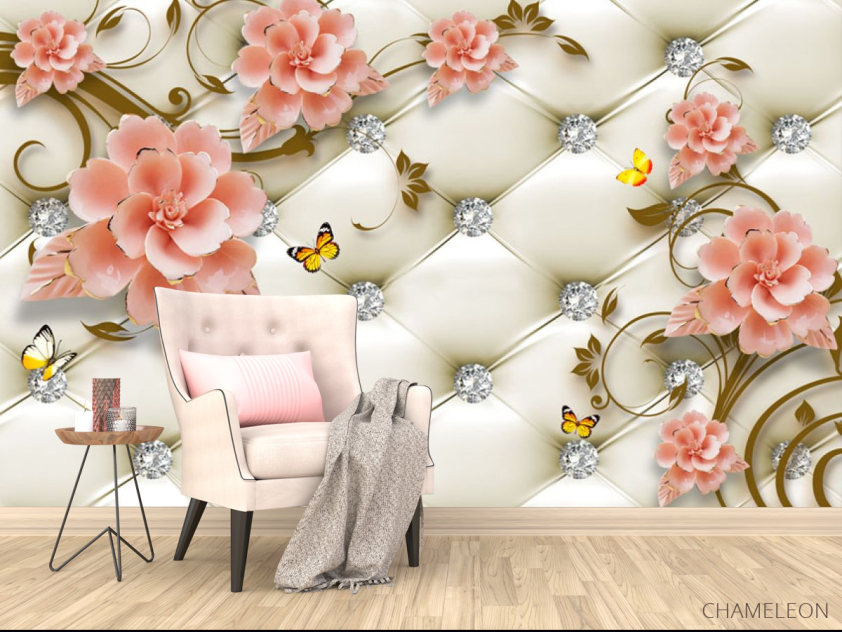 Фотообои Керамические цветы на фоне оббивки - 4