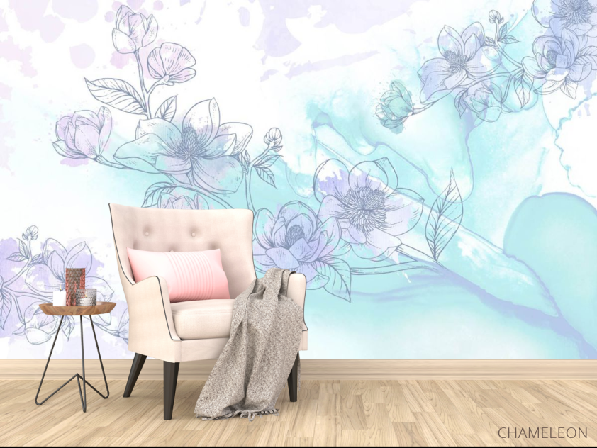 Фотообои Голубые векторные цветы - 4