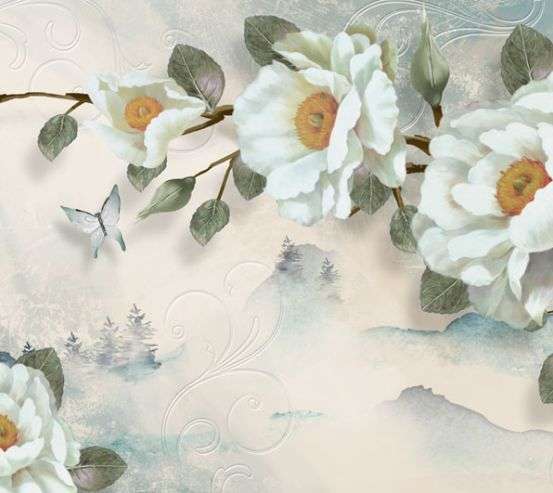 Фотообои Цветы на бирюзовом фоне Фотообои Цветы на бирюзовом фоне 22919