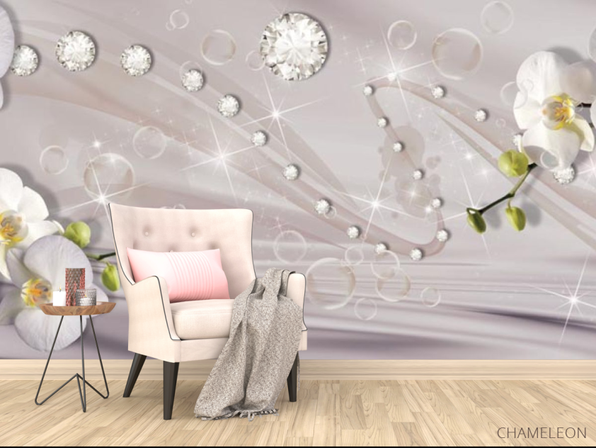 Фотообои белые орхидеи на ткани - 4