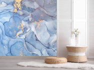 Фотошпалери Блакитний Fluid art з золотом - 2