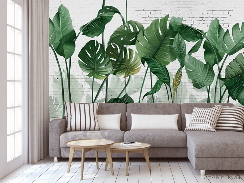 Фотообои Стена и тропические листья - 3