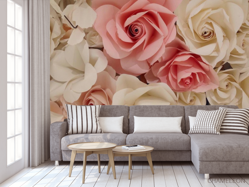 Фотообои белые и розовые розы из бумаги - 3