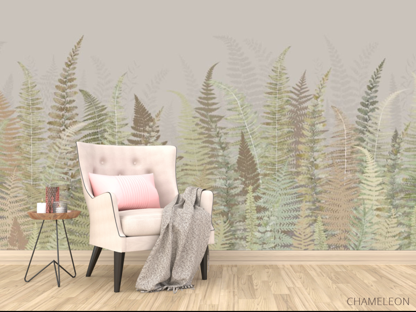 Фотообои Листья папоротнику зелено бежевый оттенок - 4