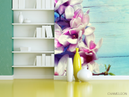 Фотошпалери квіти на блакитному дерев'яному тлі - 3