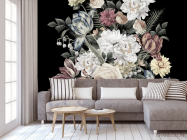 Фотообои Винтажные цветы на черном фоне - 3