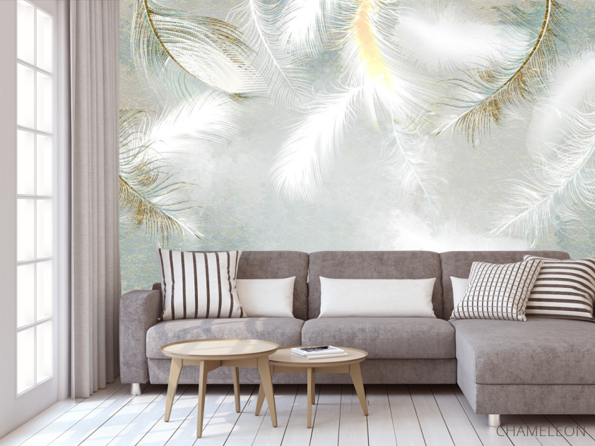 Фотообои Белые перья с золотом - 3