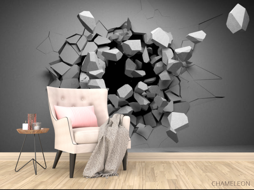 Фотообои камни вылетают со стены - 4