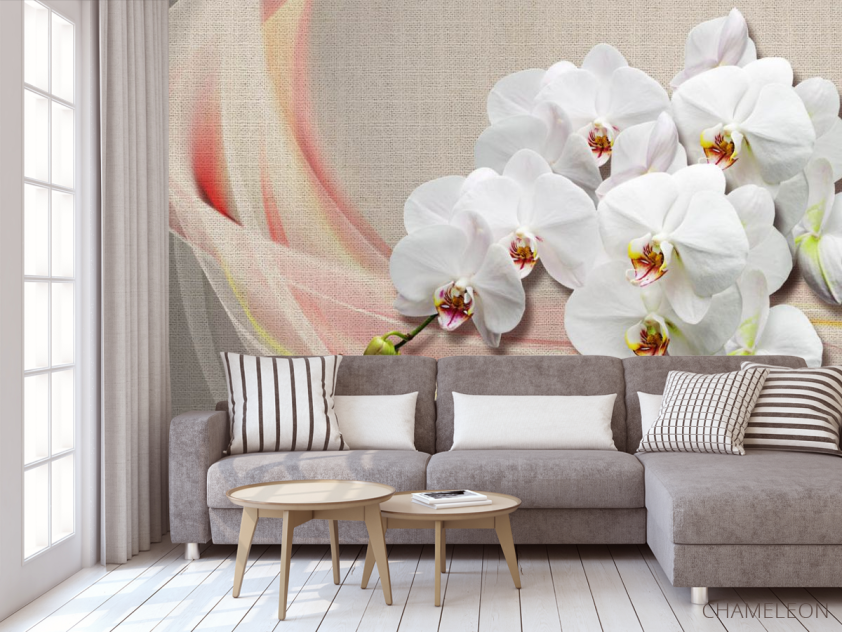 Фотообои Орхидеи на фоне ткани - 3