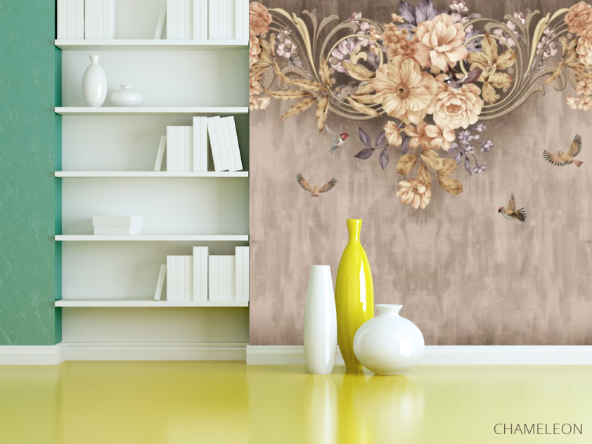 Фотошпалери коричневі квіти під стелею - 3