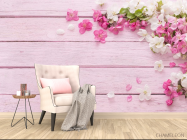 Фотообои белые и розовые лепестки на розовом деревянном фоне - 4