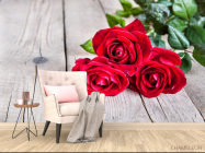 Фотообои три красных розы на деревянном фоне - 4