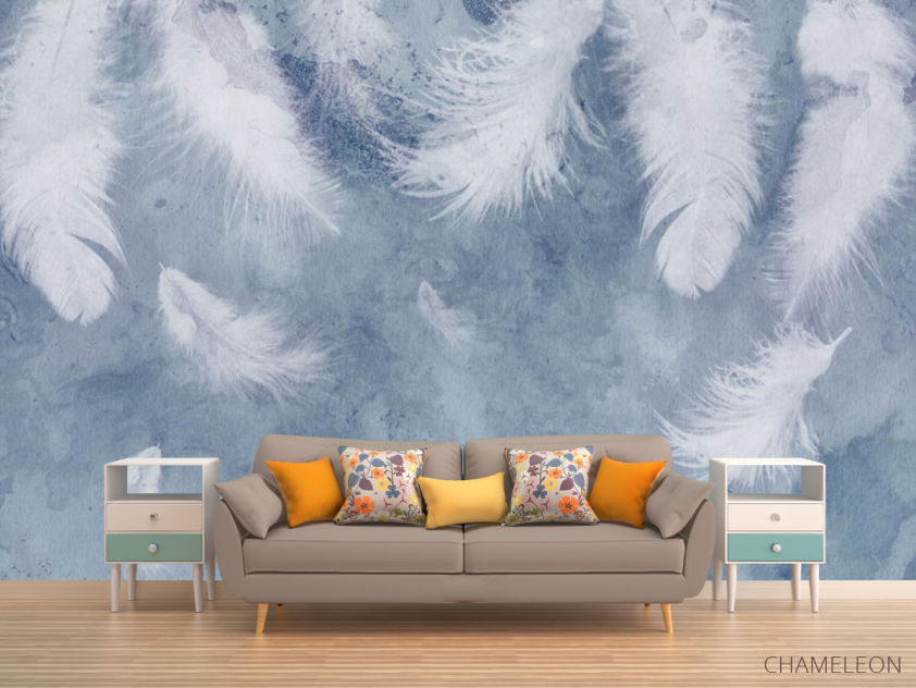Фотообои Голубые воздушные перья - 1
