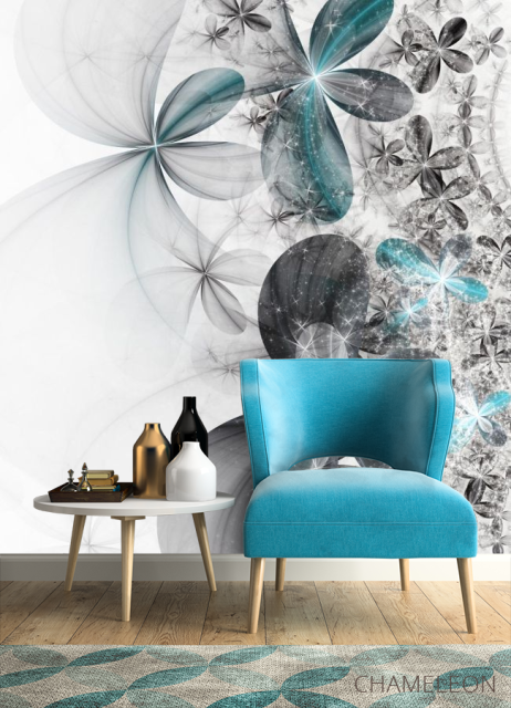 Фотообои серо-бирюзовые абстрактные цветы - 4